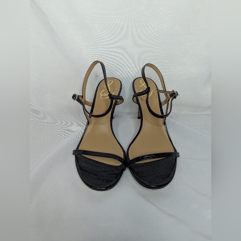 NWOB Sam Edelman Doran Black Croc Strappy Heels Women's Size 9.5